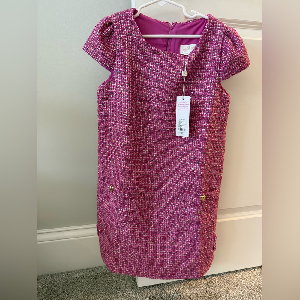 Lilly Pulitzer Pink Tweed Dress with Cap Sleeves